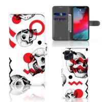 Telefoonhoesje met Naam Apple iPhone 11 Pro Max Skull Red | Portemonnee hoesje - thumbnail