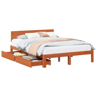 Bedframe met hoofdeinde 3 pcs Wasbruin Massief Vurenhout