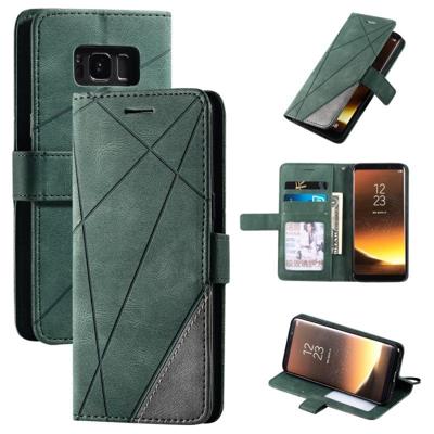 Voor Samsung Galaxy S8 Skin Feel Splicing Horizontale Flip Lederen case met Holder & Card Slots & Wallet & Photo Frame(Groen)