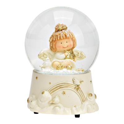 Muziekdoos, sneeuwbol met engel van poly, goud, wit (B/H/D) 10x14x10 cm