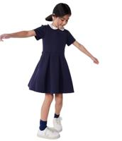 Korte mouwen katoenen kinderjurk PETIT BATEAU marineblauw - thumbnail