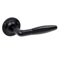 De Oude Deurklink Deurklink Klassiek geveerd in zwart met rond rozet - thumbnail