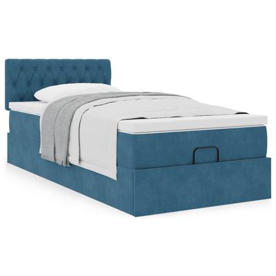 Ottoman bed met matras 90x190cm fluweel donkerblauw