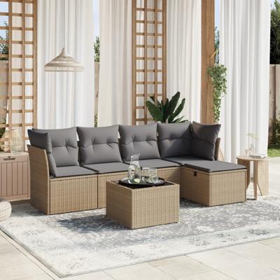 5-delige Loungeset met kussens poly rattan gemengd beige - thumbnail