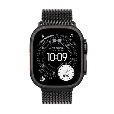 Apple Watch Ultra 3 GPS + Cellular - 49 mm - Zwarte titanium kast - Zwarte titanium Milanese Loop-band - Groot - thumbnail