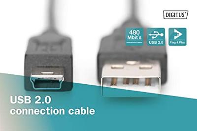 DIGITUS USB 2.0 aansluitkabel voor Personal Computer - 1.8 m - USB A (St) naar USB Mini B (5 Pin) (St) - 480 Mbit/s - Versie 1 - Zwart