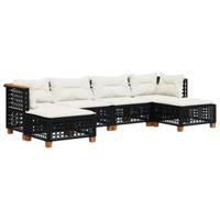 6-delige Loungeset met kussens poly rattan zwart - thumbnail