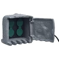 VidaXL Tuinstopcontact 4 ingangen waterbestendig polyresin grijs - thumbnail