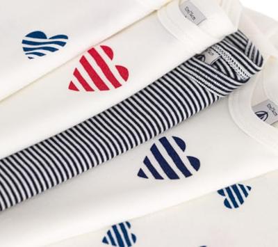 Set van 5 baby-body's met korte mouwen en gestreepte hartjes PETIT BATEAU wit Set van 5 baby-body's met korte mouwen en gestreepte hartjes PETIT BATEAU wit
