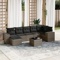 8-delige Loungeset met kussens poly rattan grijs - thumbnail