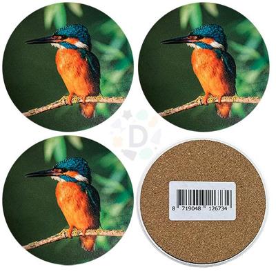 Onderzetters ijsvogel 4-delig Ø10cm