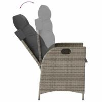 Tuinstoel verstelbaar met kussens poly rattan grijs - thumbnail