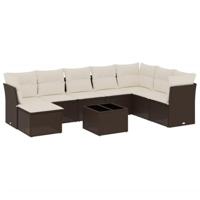 9-delige Loungeset met kussens poly rattan bruin - thumbnail