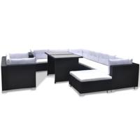 10-delige Loungeset met kussens poly rattan zwart - thumbnail