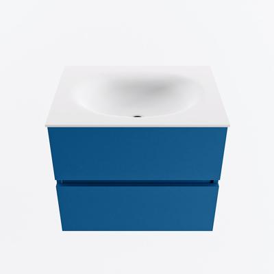 MONDIAZ VICA 60cm badmeubel onderkast Jeans 2 lades. Wastafel MOON midden 1 kraangat, kleur Talc.