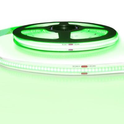 5 meter gekleurde cob led strip ip20 24v - groene kleur - 384 leds p/m