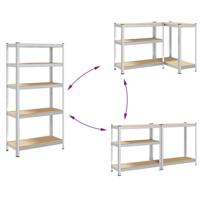 Opbergrekken 5-laags 2 st staal en bewerkt hout zilverkleurig - thumbnail