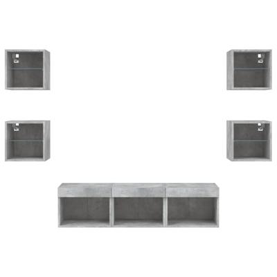 7-delige Tv-wandmeubelset met LED bewerkt hout betongrijs