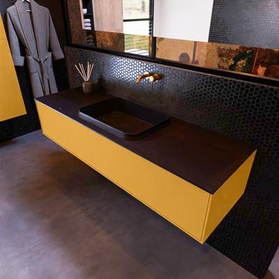 Badkamermeubelset Mondiaz Erin 150 cm met 1 Lade met RIDGE Wastafel Midden Urban Zonder Kraangaten Greeploos Mat Ocher Badkamermeubelset Mondiaz Erin 150 cm met 1 Lade met RIDGE Wastafel Midden Urban Zonder Kraangaten Greeploos Mat Ocher