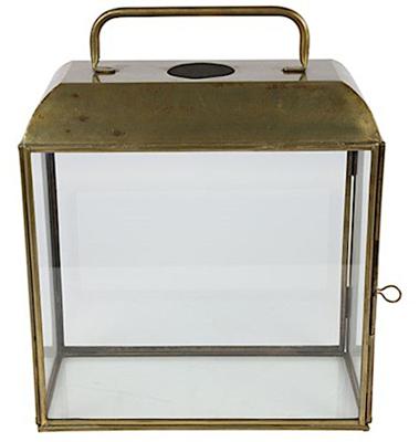 Luxury label windlicht Viktor 14 x 33,5 cm staal roestbruin