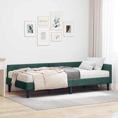 Hoekbedframe met Matras Anders 2 pcs Groen Fluweel