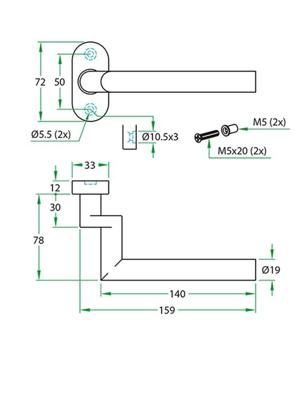 Gatdeel TESSA II gekropt rvs mat 8mm ovaal rozet