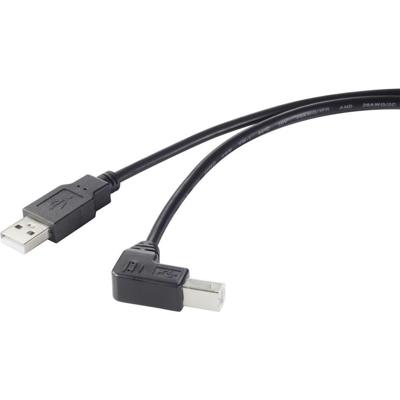 Renkforce RF-4613068 USB-kabel USB 2.0 USB-A stekker, USB-B stekker 0.50 m Zwart 90° haaks naar onder