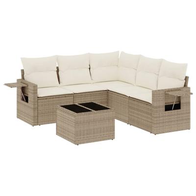 5-delige Loungeset met kussens poly rattan beige - thumbnail