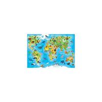 Puzzel van 150 stukjes Wereldkaart dieren EDUCA blauw - thumbnail