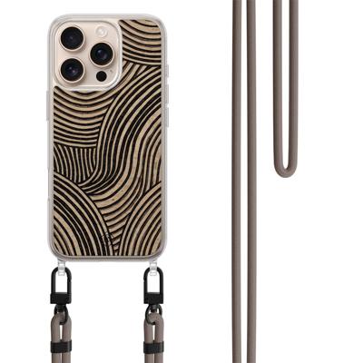 iPhone 16 Pro Max hoesje met bruin koord - Ebony waves iPhone 16 Pro Max hoesje met bruin koord - Ebony waves