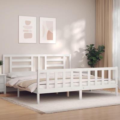 Bedframe met hoofdbord massief hout wit