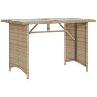 Tuintafel met glazen blad 110x68x70 cm poly rattan beige - thumbnail