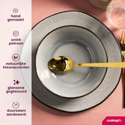 Cookinglife Serviesset Nola Warm Grey - 18-delig / 6 personen - 6 dinerborden, 6 ontbijtborden en 6 kommen