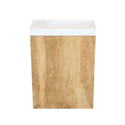 Fonteinkast Natural Oak Arcqua Luna 40x55x28 cm Incl. Fontein Glans Wit Zonder Overloop Arcqua