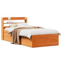 Bedframe met hoofdbord massief grenenhout wasbruin 75x190 cm - thumbnail