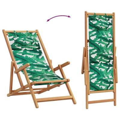 Strandstoel inklapbaar bladpatroon eucalyptushout en stof - thumbnail