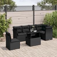 7-delige Loungeset met kussens poly rattan zwart - thumbnail