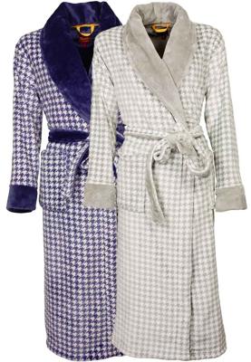 Dames badjas Pied de Poule dessin-blauw-xl