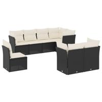 9-delige Loungeset met kussens poly rattan zwart - thumbnail