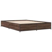 Bedframe bewerkt hout metaal bruin eikenkleur 120x190 cm - thumbnail