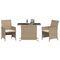 3-delige Bistroset met kussens poly rattan beige - thumbnail