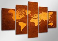 Schilderij - Wereldkaart, Bruin/Oranje, 160X80cm, 5luik - thumbnail