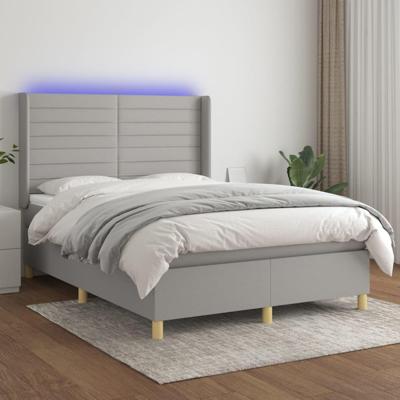 Boxspring met matras en LED stof lichtgrijs 140x200 cm