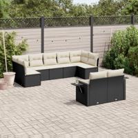9-delige Loungeset met kussens poly rattan zwart - thumbnail