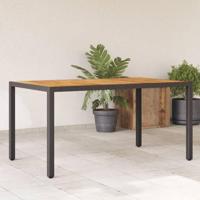 Tuintafel met acaciahouten blad 150x90x75 cm poly rattan zwart - thumbnail