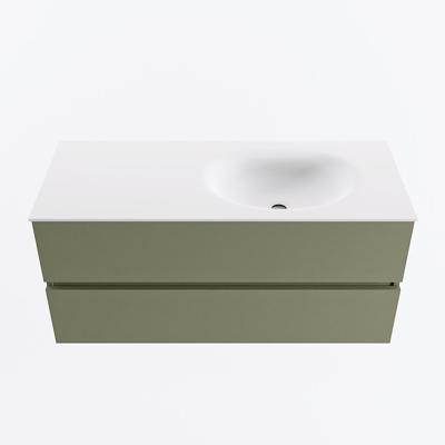 MONDIAZ VICA 110cm badmeubel onderkast Army 2 lades. Wastafel MOON rechts zonder kraangat, kleur Talc.