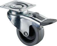 BS Rollen Zwenkwiel met totaalklem | wiel-d. 50 mm draagvermogen 35 kg | met schroefplaat glijlagers | rubber grijs | 1 stuk - A220.A80.050 - thumbnail