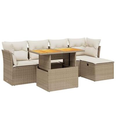 6-delige Loungeset met kussens poly rattan beige
