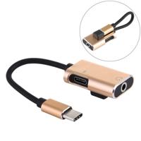 J-053 3A Type-C aan Type-C 3.5 mm Jack laden Audio Adapter Cable(Gold) - thumbnail