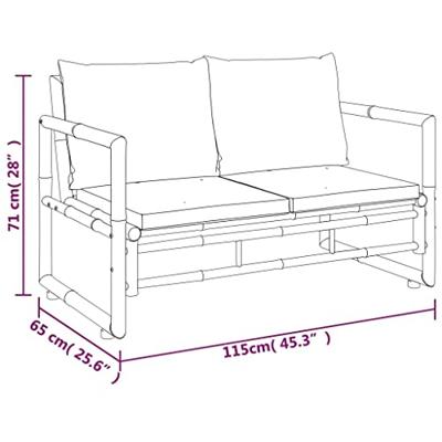 2-delige Loungeset met kussens bamboe donkergrijs - thumbnail